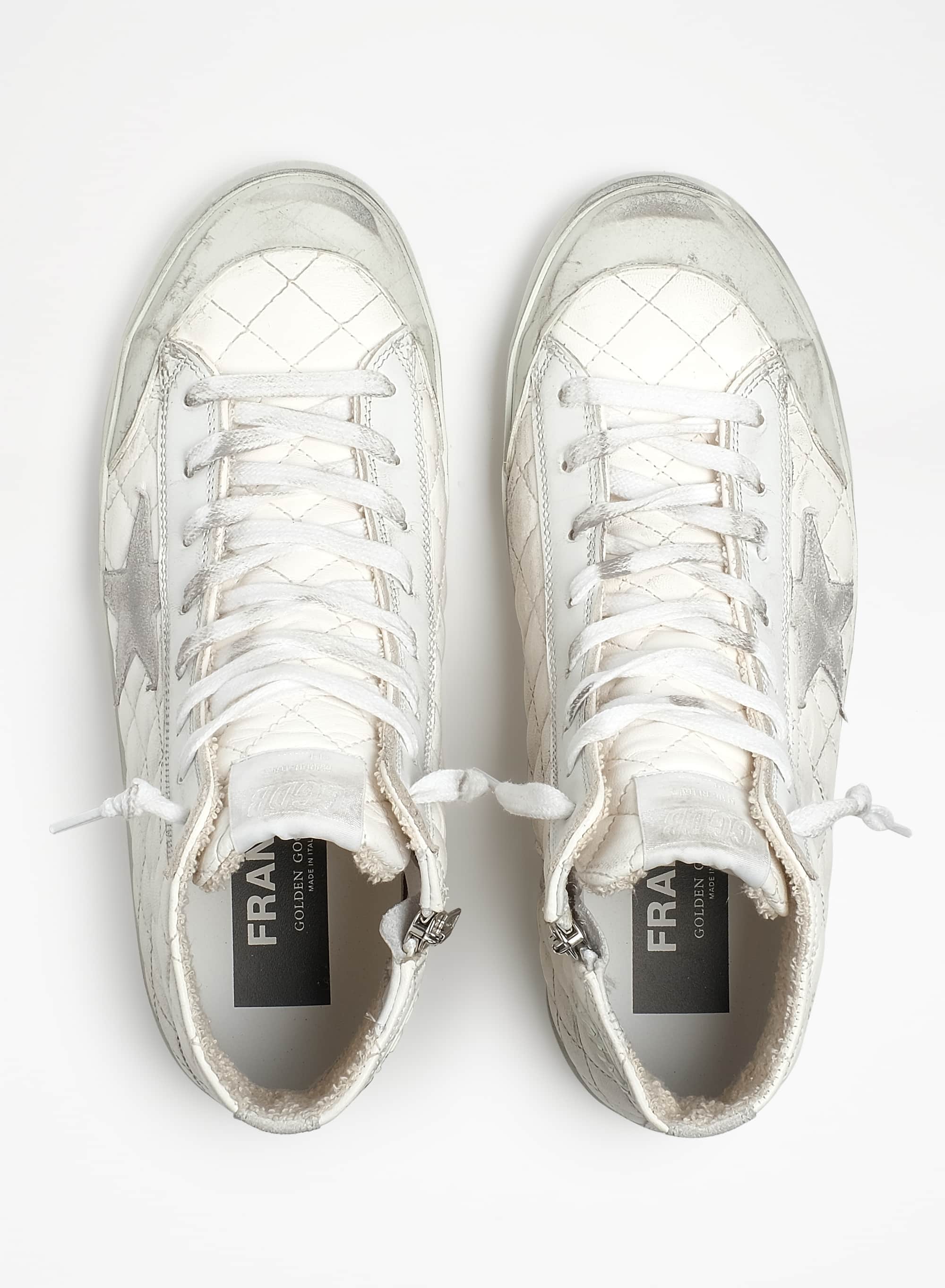 Women | Francy Sneakers White Padded Leather with Suede Star | Optic White - Image 8