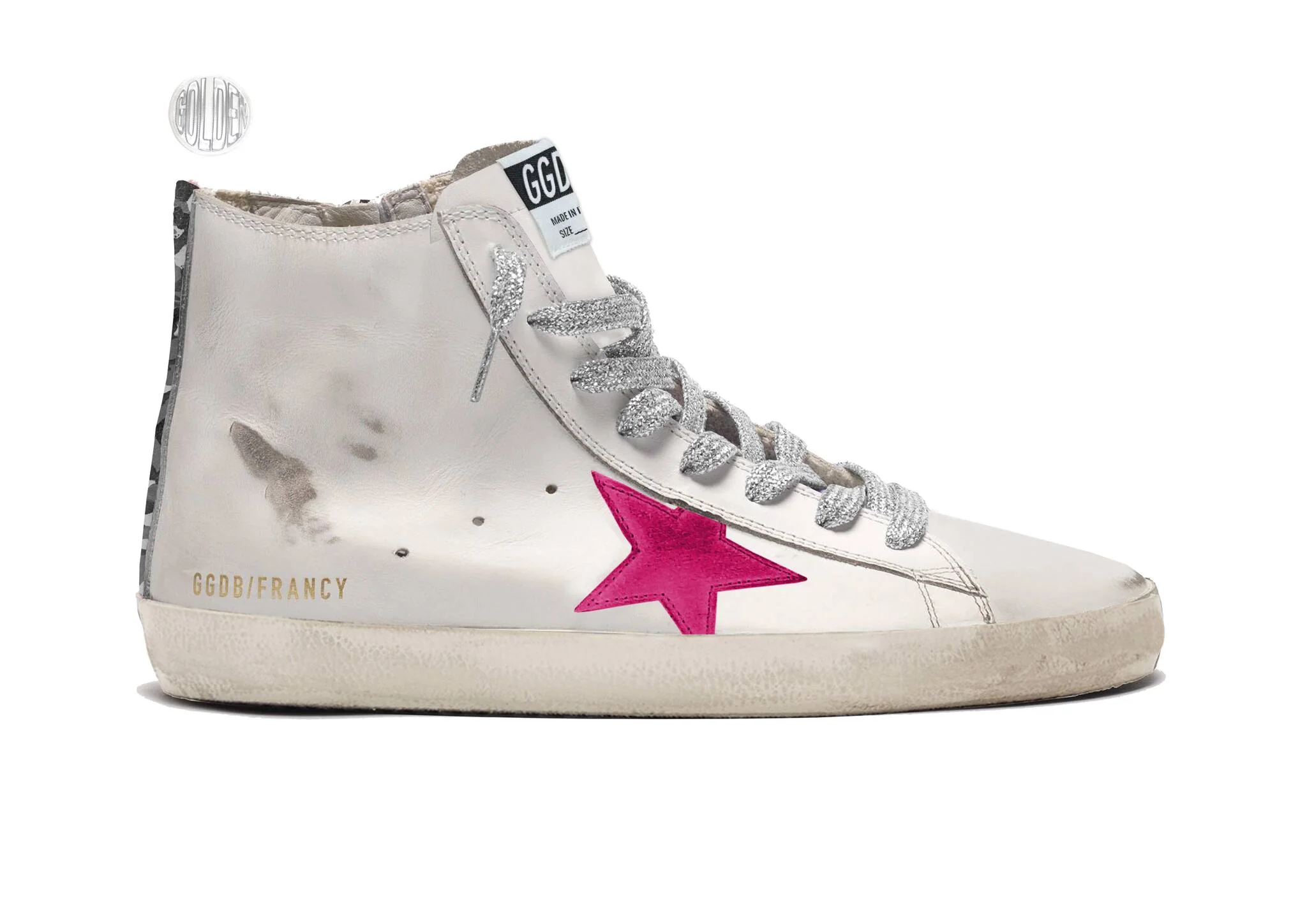 Women | Francy Sneakers with Red Star & Camouflage Insert | White x Black Camouflage x Orchid Pink