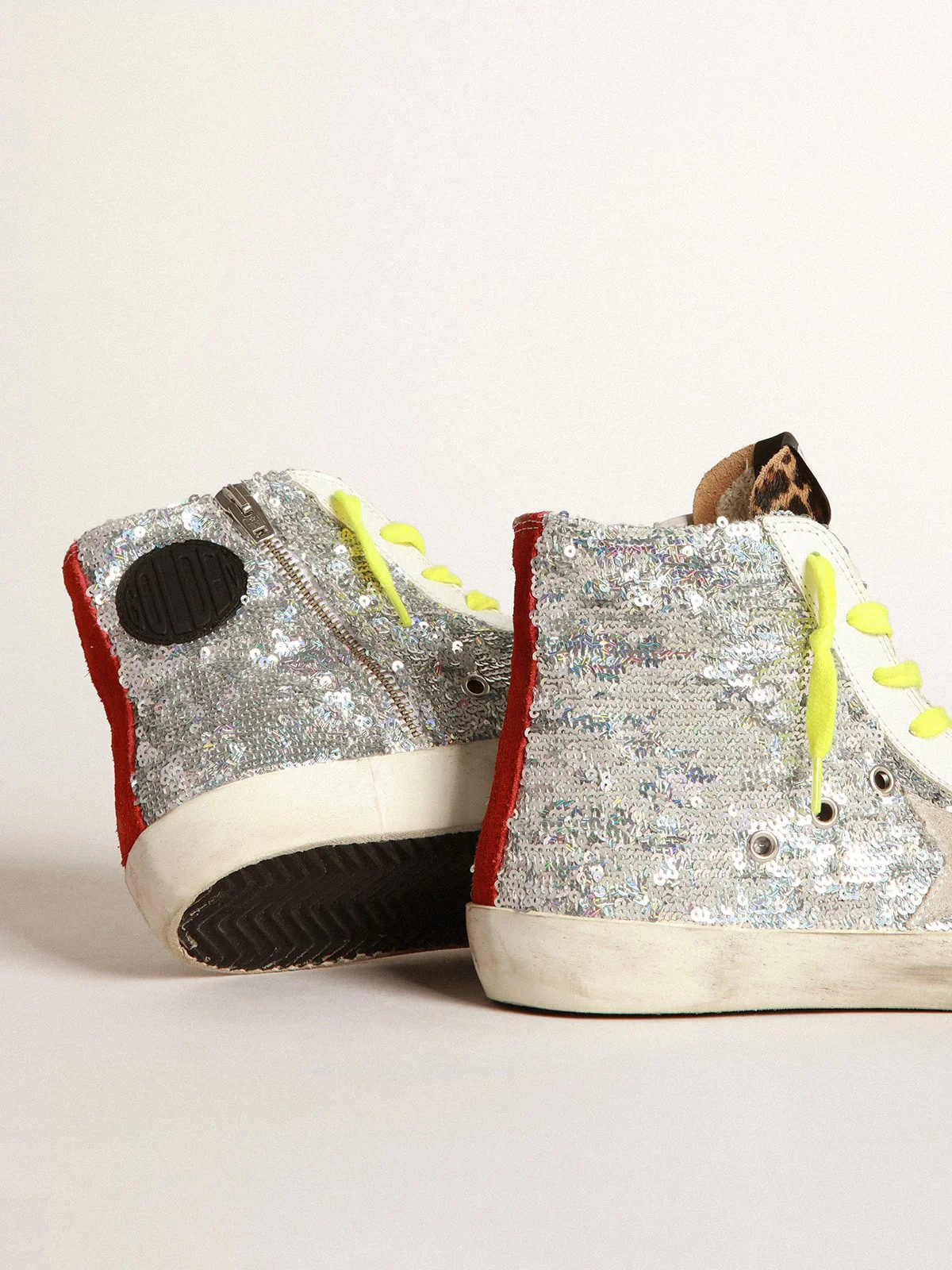 Women | Francy Sneakers with Silver Sequins & Leopard-Print Pony Skin | Silver x Beige Brown Leo x Ice x Red - Image 3