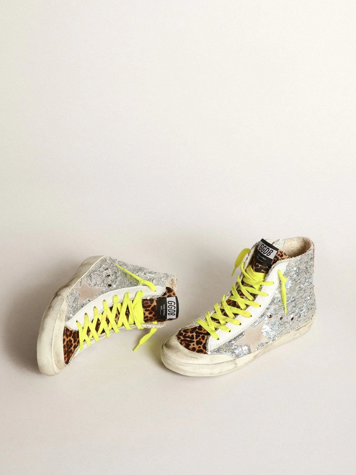 Women | Francy Sneakers with Silver Sequins & Leopard-Print Pony Skin | Silver x Beige Brown Leo x Ice x Red - Image 8