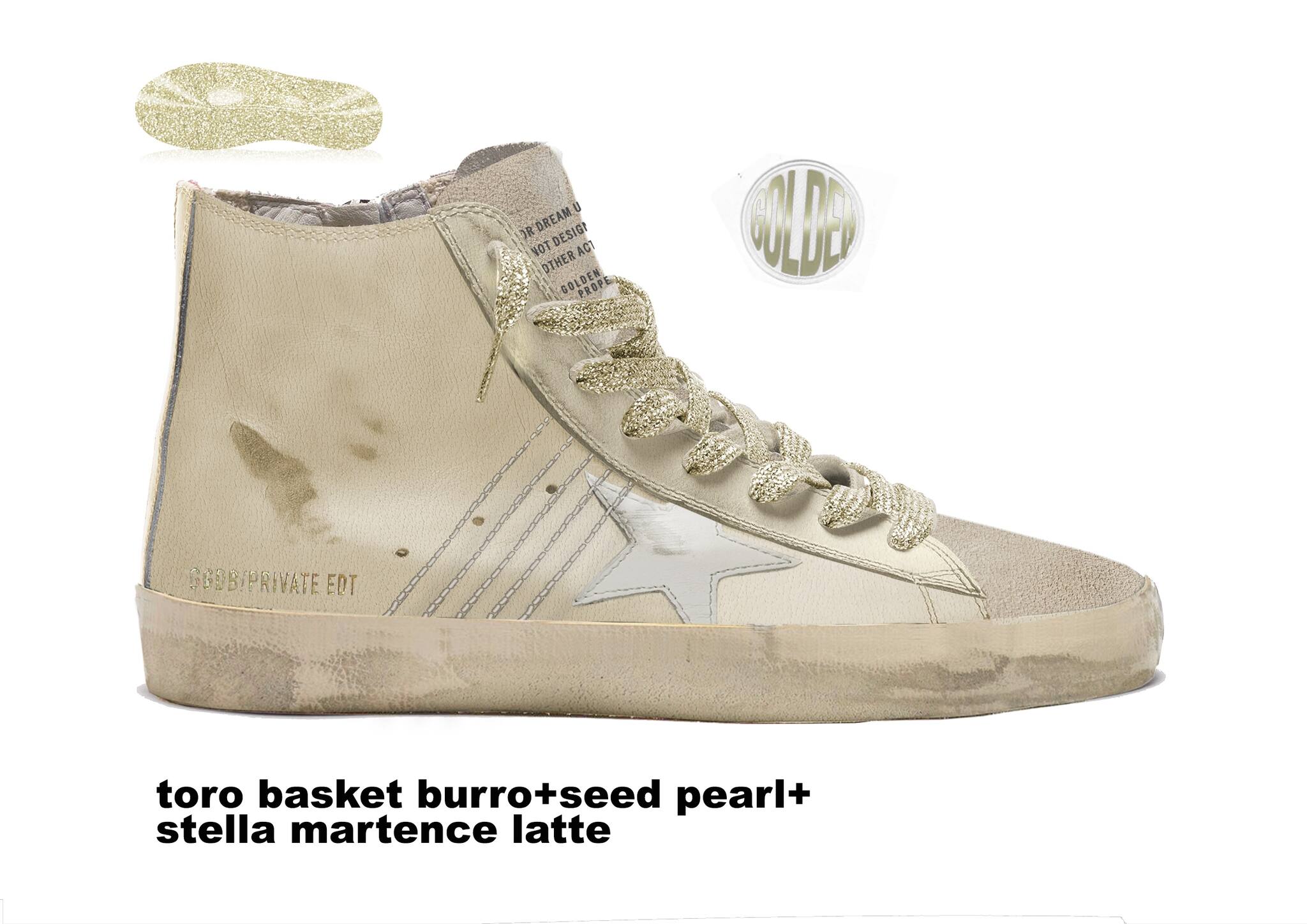 Women | Francy Wo Beige Leather with White Star & Gold Laces | Seedpearl x Buttercream x Latte