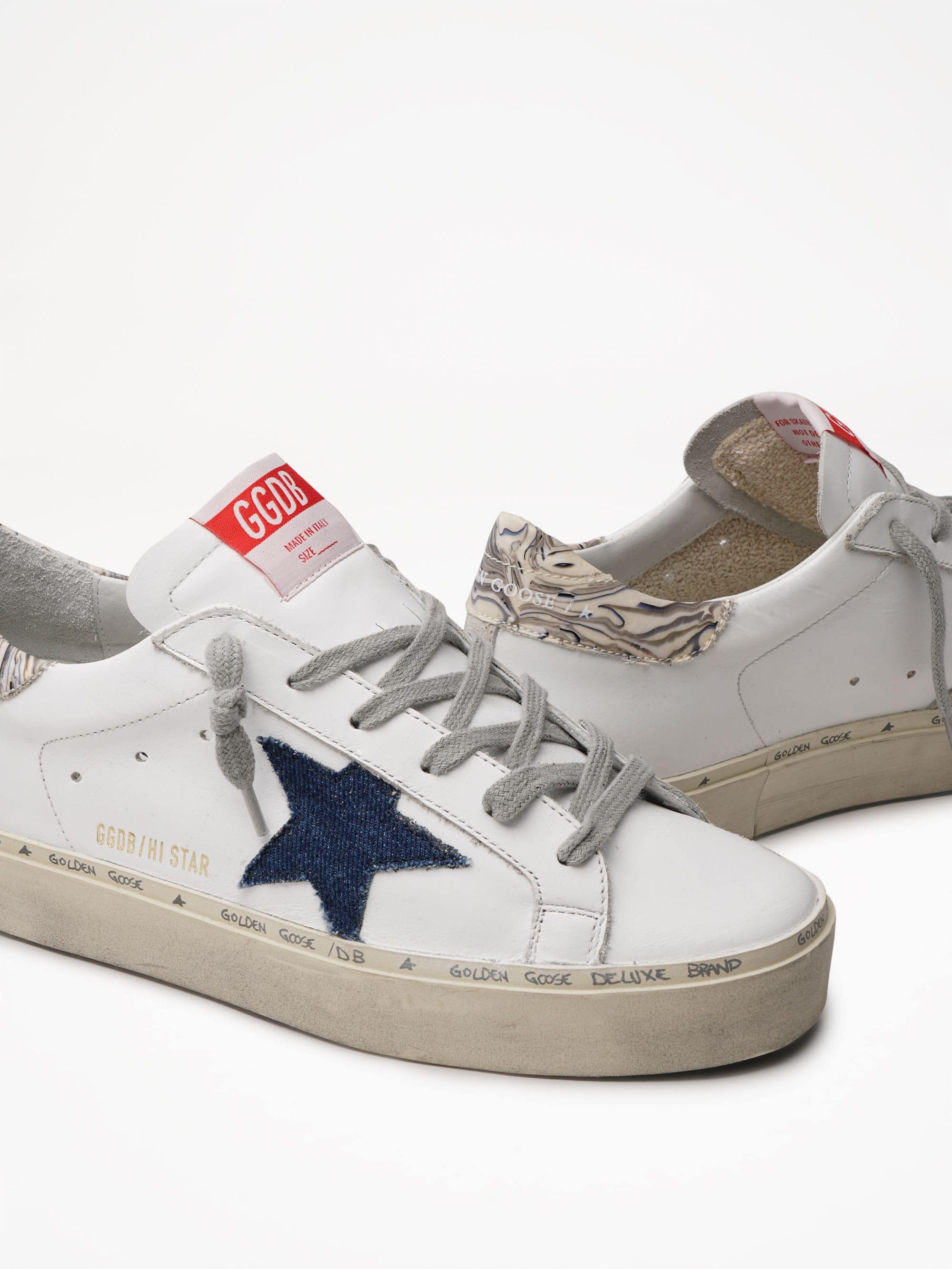 Women | Hi Star Leather Upper Denim Star Marble Pvc Heel | White x Dark Blue x Grey - Image 4