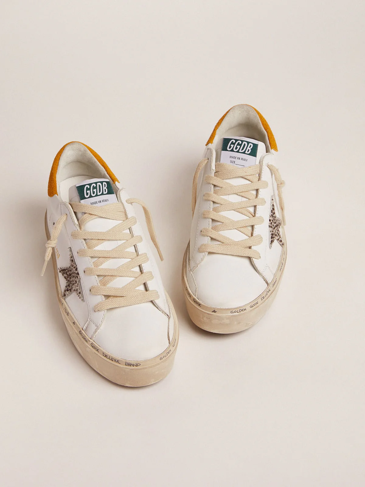 Women | Hi Star Ltd Sneakers with Polka-Dot Pony Skin Star & Suede Heel Tab | White x White Black Pois x Mustard - Image 2