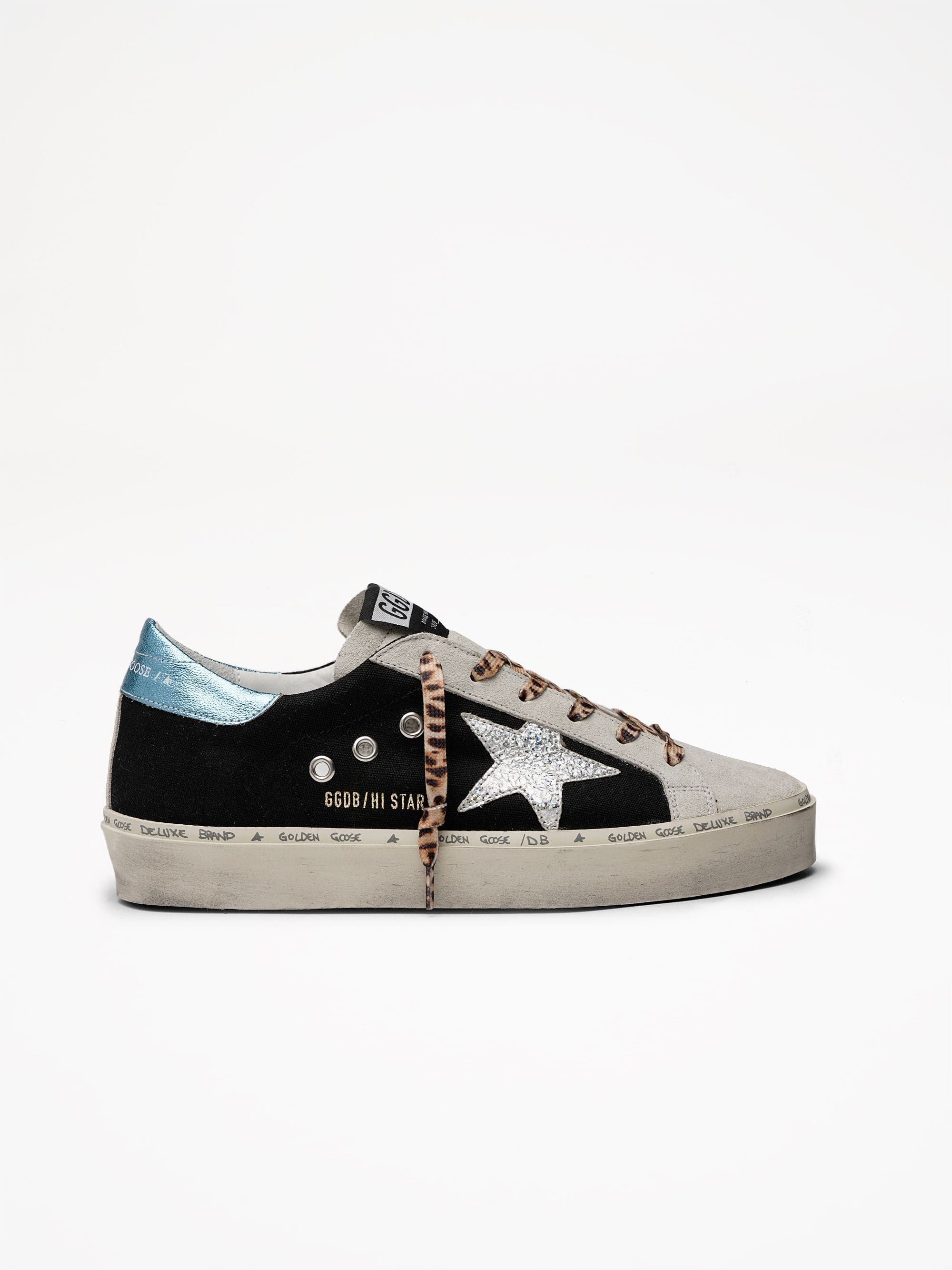 Women | Hi Star Sneakers Black Suede with Silver Leather Star & Metallic Blue Leather Heel Tab - Image 4