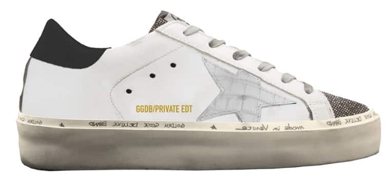 Women | Hi Star Sneakers Whie Leather with Light Grey Hammered Leather Star & Glitter Insert - Image 2