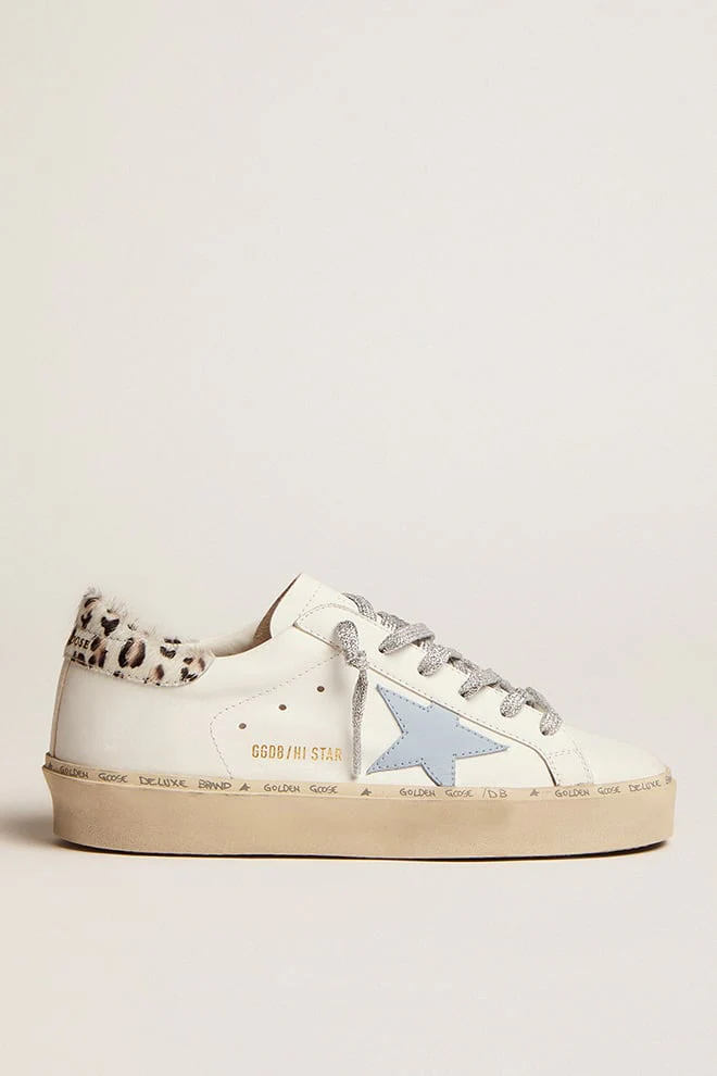 Women | Hi Star Sneakers White Leather with Light Blue Star & Leopard Pony Skin Heel Tab | White x Powder Blue x White Black Crem Leo - Image 4