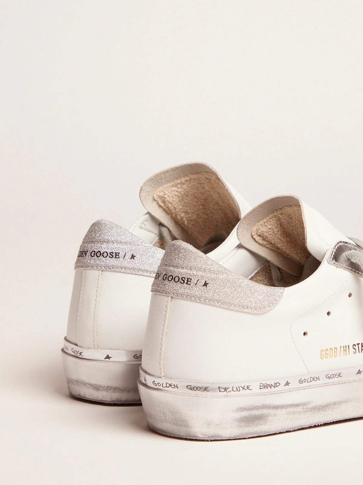 Women | Hi Star Sneakers with Camouflage Star & Glittery Heel Tab | White x Green Camouflage x Silver