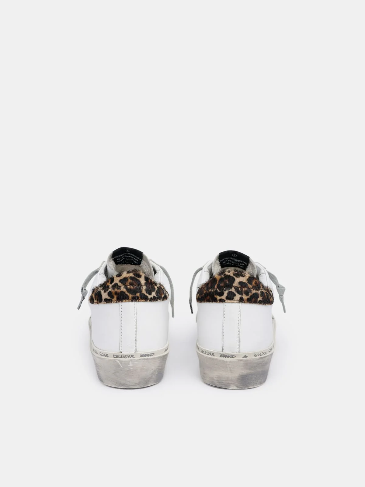 Women | Hi Star White Leather with Gold Glitter Star & Leopard-Print Pony Skin Heel Tab - Image 6