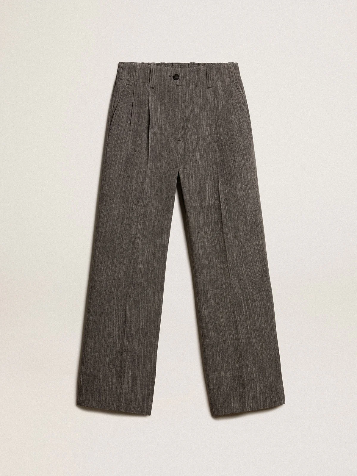 Women | High-Waisted Pants Gray Melange Wool Blend | Grey x White - Image 2