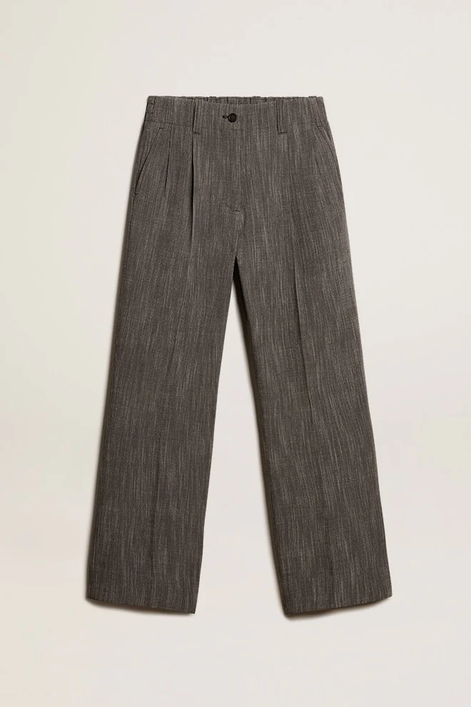Women | High-Waisted Pants Gray Melange Wool Blend | Grey x White - Image 3