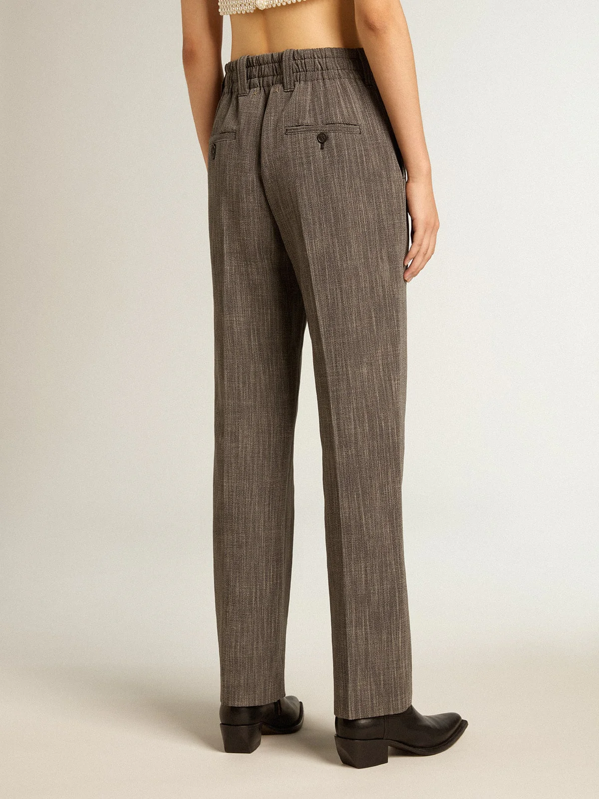 Women | High-Waisted Pants Gray Melange Wool Blend | Grey x White - Image 5
