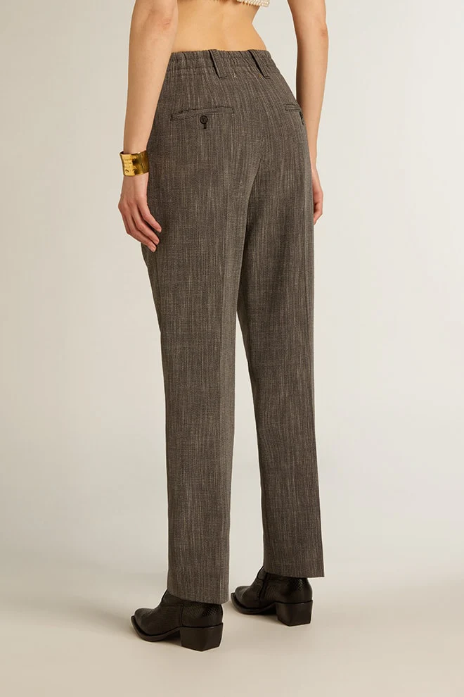 Women | High-Waisted Pants Gray Melange Wool Blend | Grey x White - Image 6