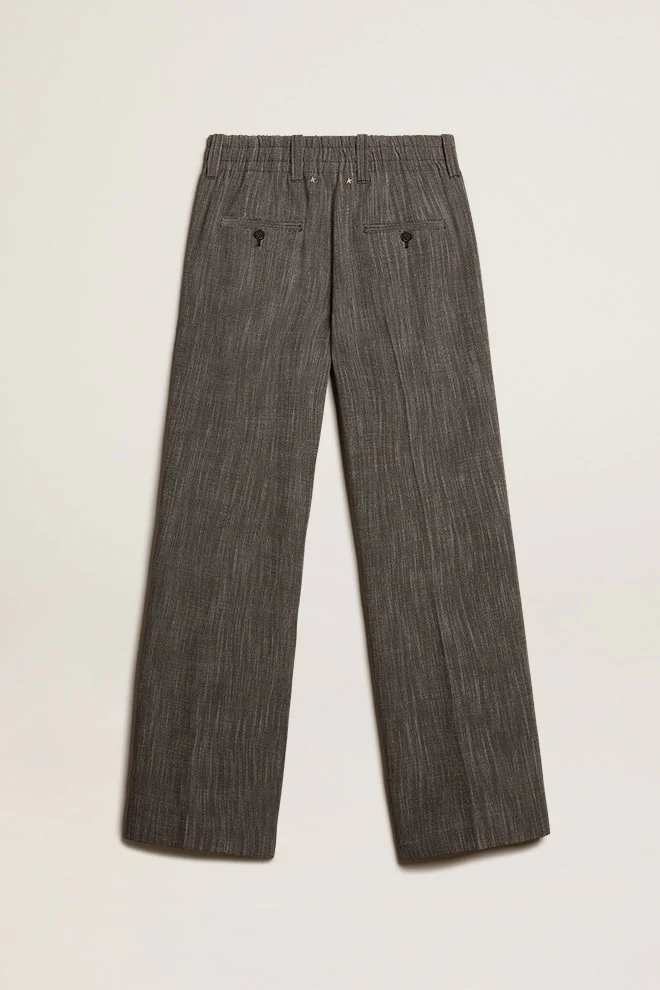 Women | High-Waisted Pants Gray Melange Wool Blend | Grey x White - Image 7