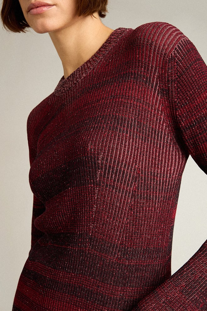 Women | Irregular-Striped Cotton Dress | Catawba Grape - Image 2