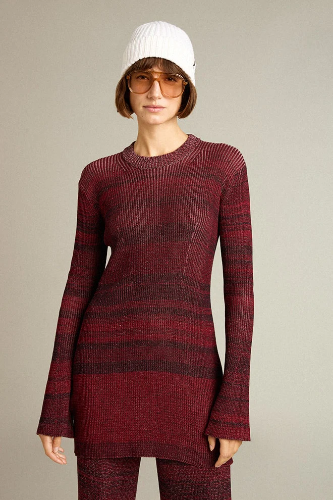 Women | Irregular-Striped Cotton Dress | Catawba Grape - Image 7