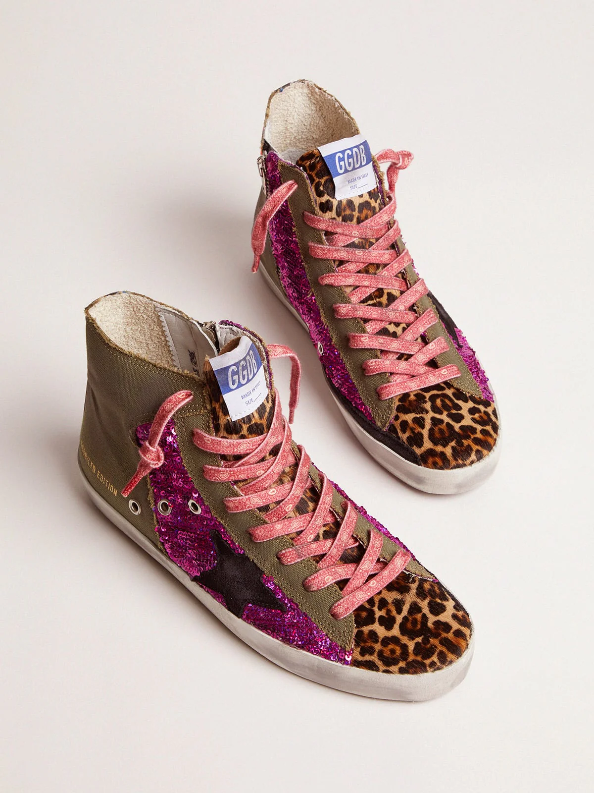Women | Lab Limited Edition Canvas with Glitter & Pony Skin Francy Sneakers | Green Army x Purple x Bluette