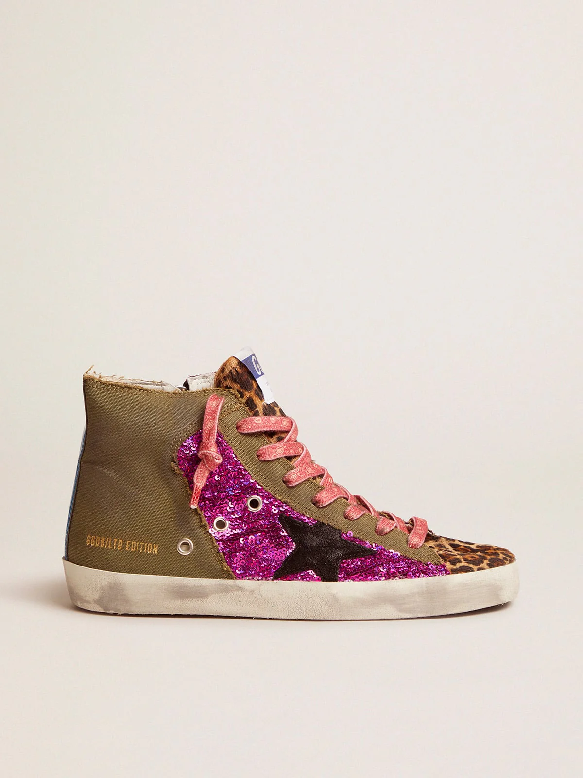 Women | Lab Limited Edition Canvas with Glitter & Pony Skin Francy Sneakers | Green Army x Purple x Bluette - Image 3