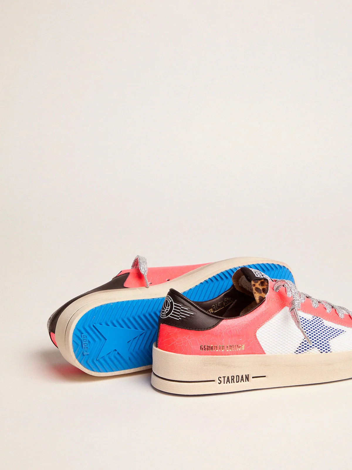 Women | Lab Limited Edition Stardan Sneakers Craquelé Leather & Pony Skin | White x Pink x Beige Brown Leo x Bluette x Black - Image 2