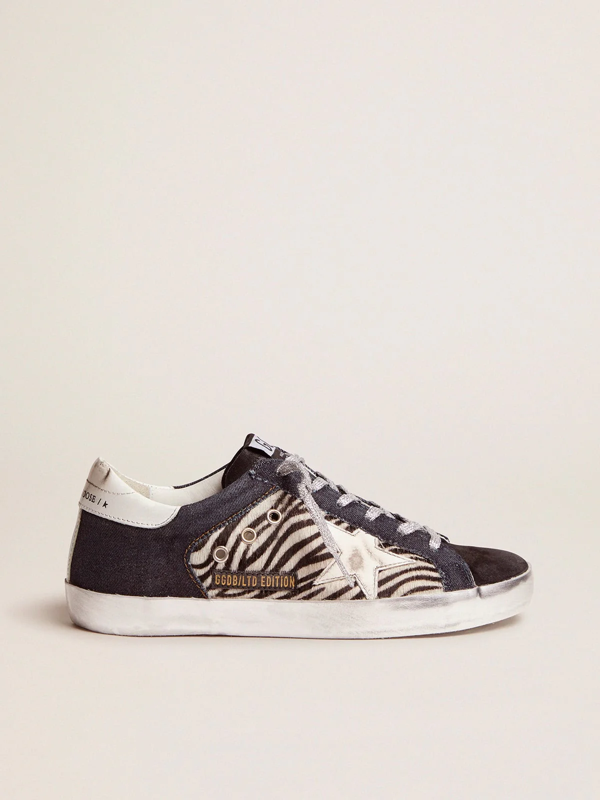 Women | Lab Limited Edition Super-Star Sneakers Denim, Zebra-Print Pony Skin & Suede | Black x White x Black Zebra x Bluette - Image 3