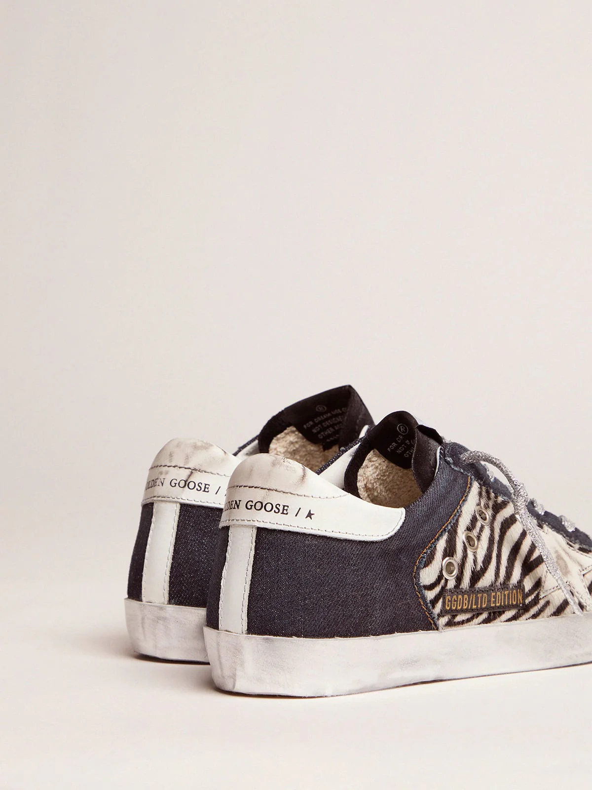 Women | Lab Limited Edition Super-Star Sneakers Denim, Zebra-Print Pony Skin & Suede | Black x White x Black Zebra x Bluette - Image 4
