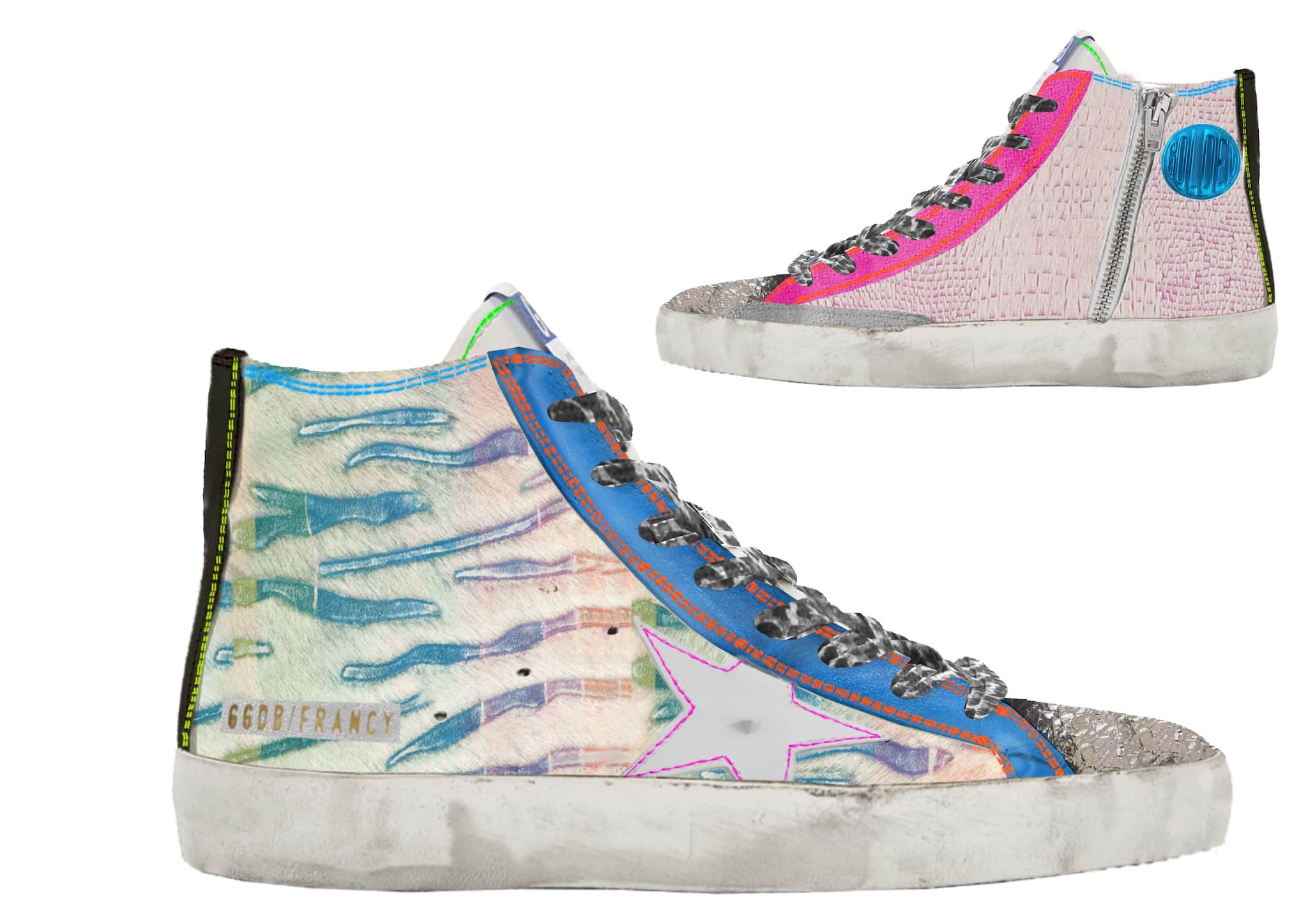 Women | Lab Limited Edition Zebra-Print Pony Skin Francy Sneakers | Rainbow x Fucsia x White x Black - Image 3