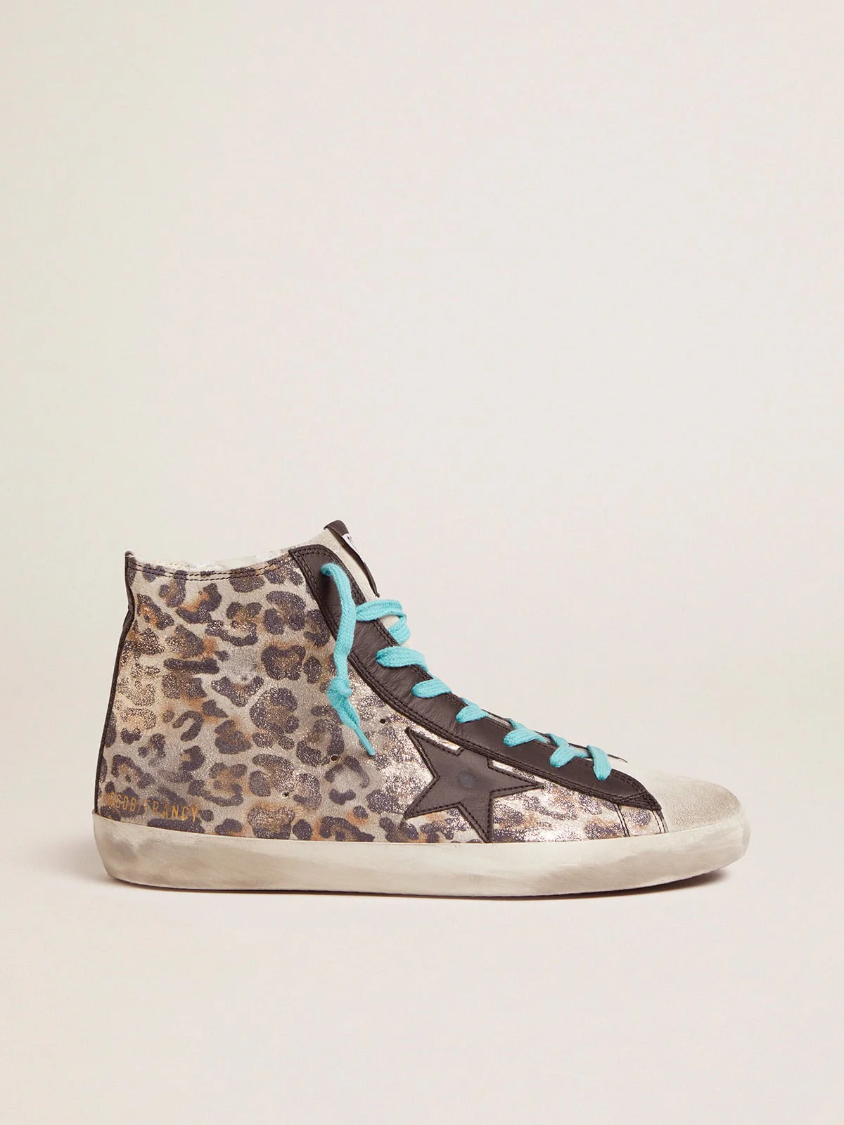 Women | Leopard-Print Francy Sneakers with Blue Laces | Beige Gold Leo x Ice x Black