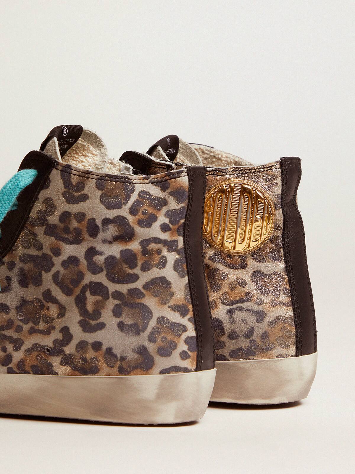 Women | Leopard-Print Francy Sneakers with Blue Laces | Beige Gold Leo x Ice x Black - Image 2