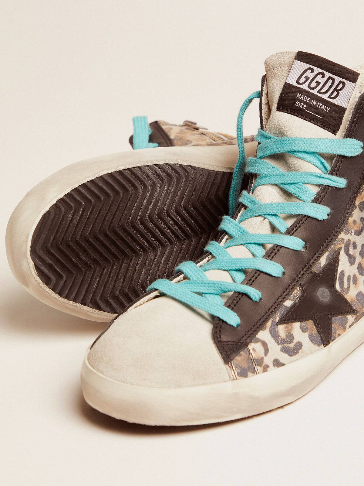 Women | Leopard-Print Francy Sneakers with Blue Laces | Beige Gold Leo x Ice x Black - Image 4
