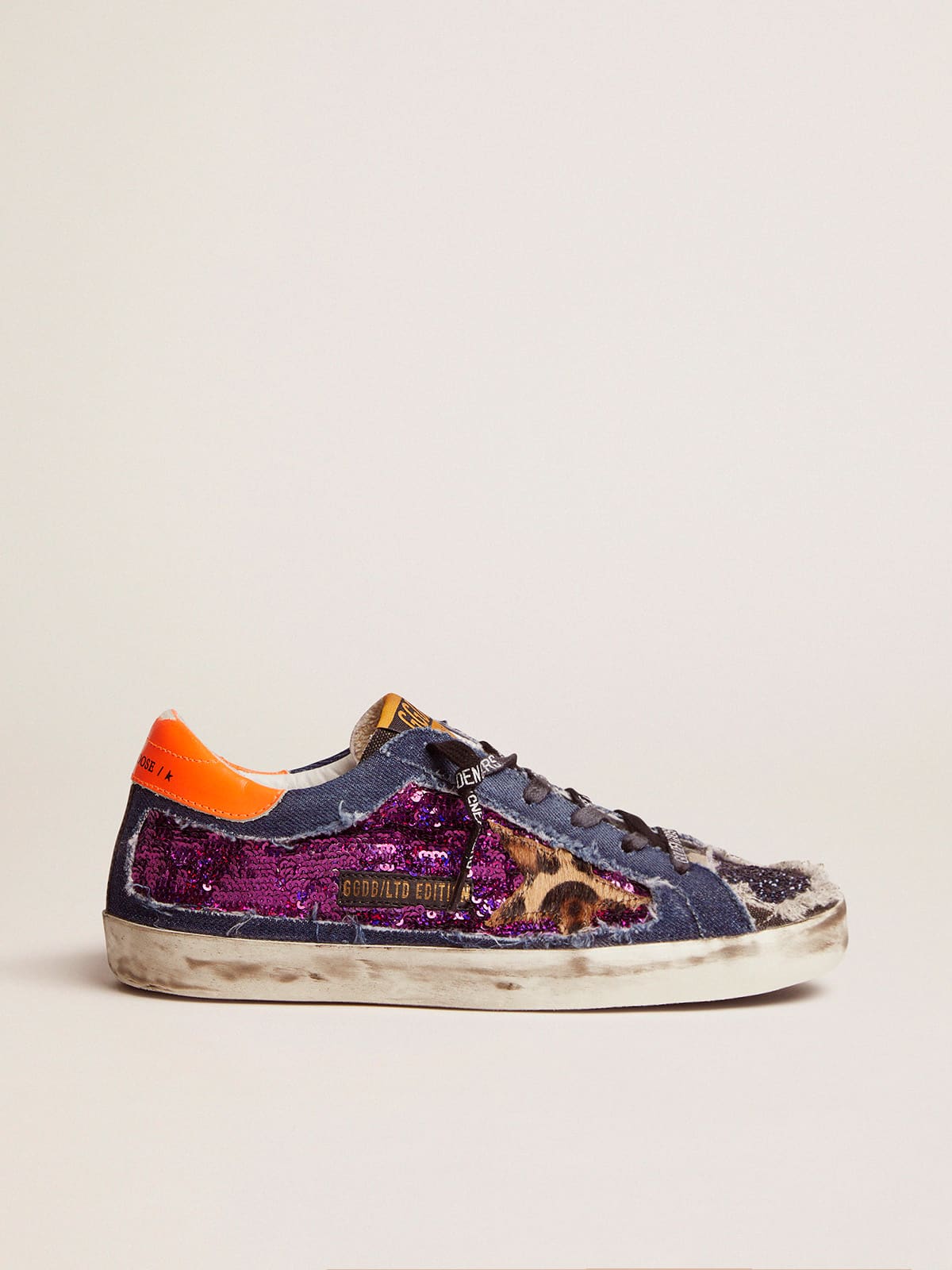 Women | Limited Edition Lab Glitter Leopard-Print Super-Star Sneakers | Purple x Beige Brown Leo x Orange Fluo x Green Fluo