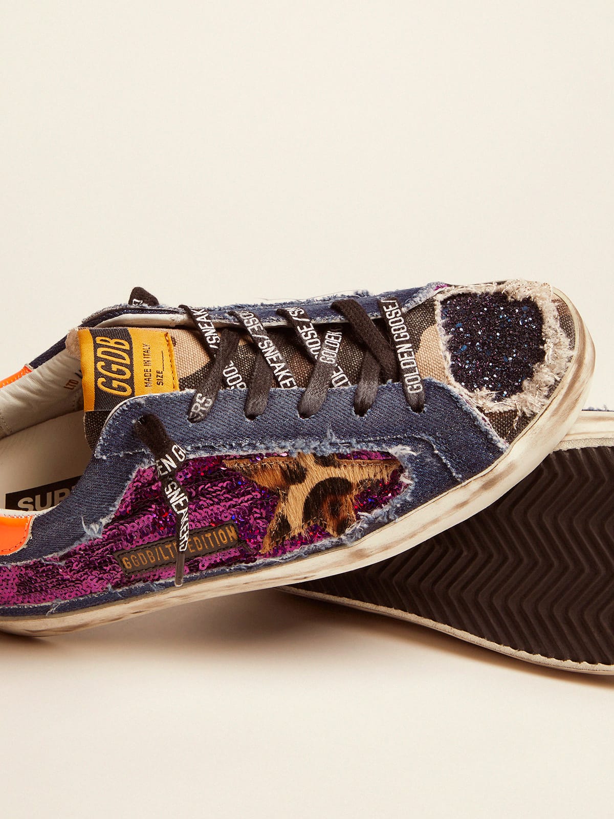 Women | Limited Edition Lab Glitter Leopard-Print Super-Star Sneakers | Purple x Beige Brown Leo x Orange Fluo x Green Fluo - Image 3