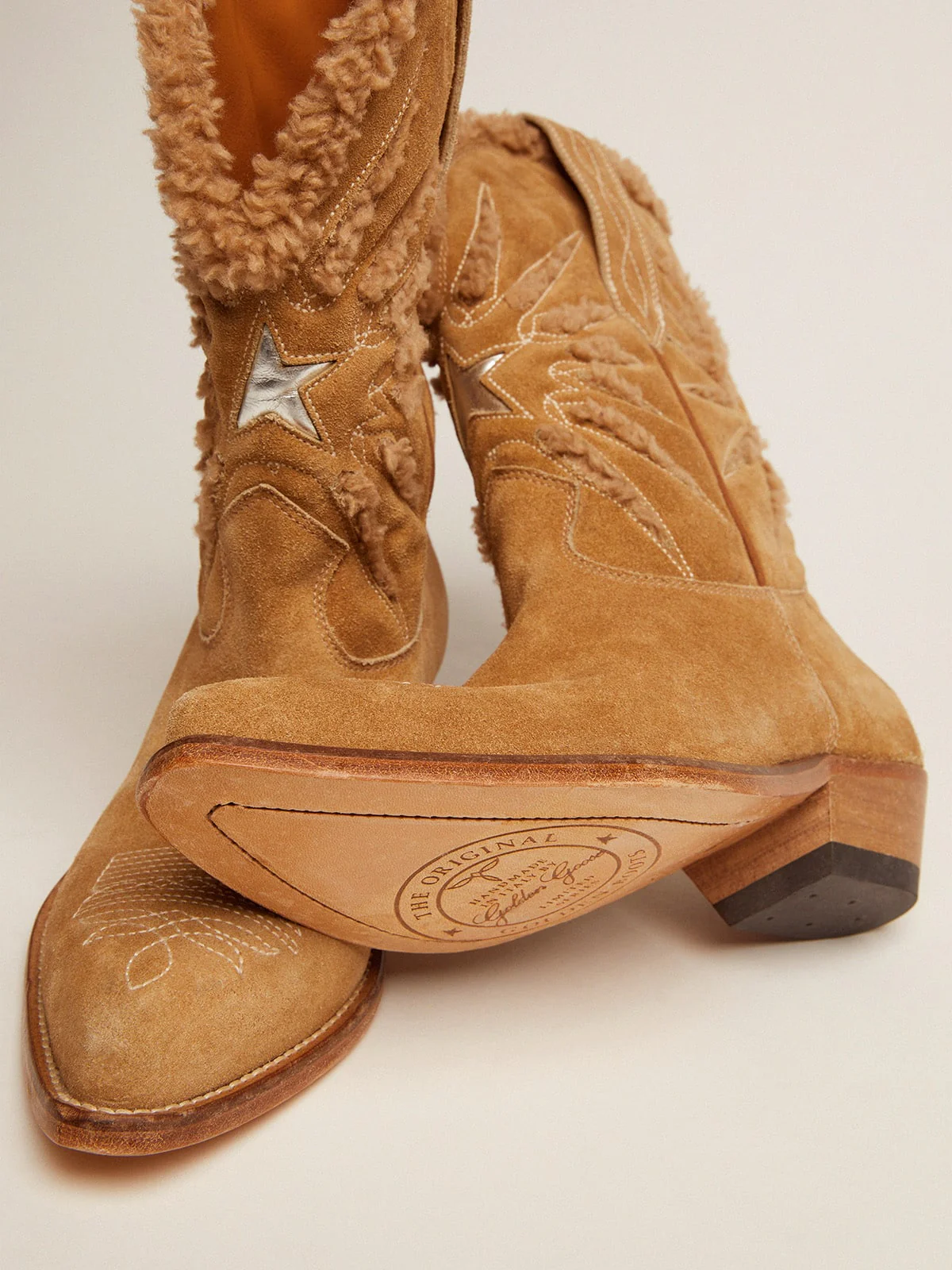Women | Low Wish Star Boots Beige Suede with Shearling Lining | Elk Brown x Beige - Image 5