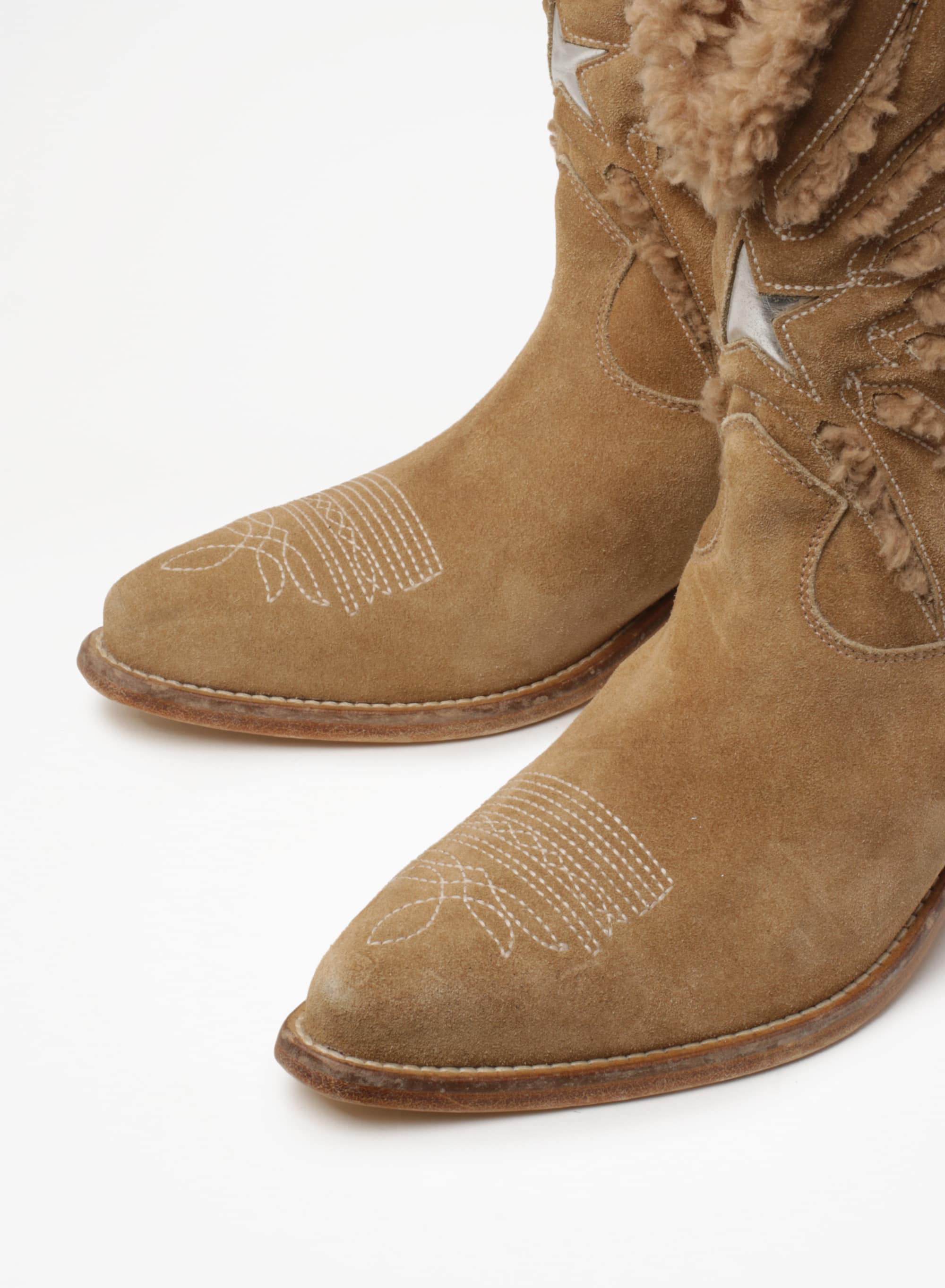 Women | Low Wish Star Boots Beige Suede with Shearling Lining | Elk Brown x Beige - Image 9