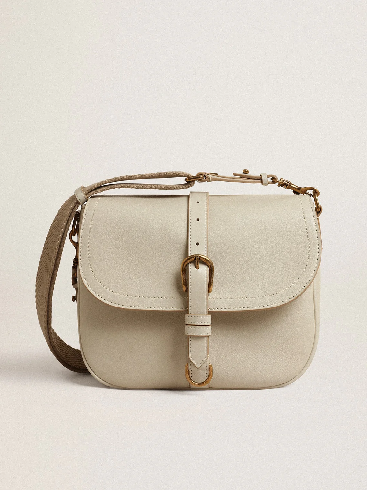 Women | Medium Sally Bag Porcelain Leather with Buckle & Contrasting Shoulder Strap | Porcelain - Image 4