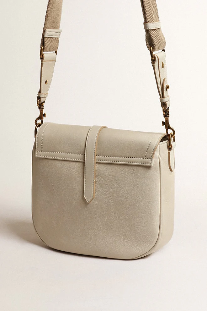Women | Medium Sally Bag Porcelain Leather with Buckle & Contrasting Shoulder Strap | Porcelain - Image 7