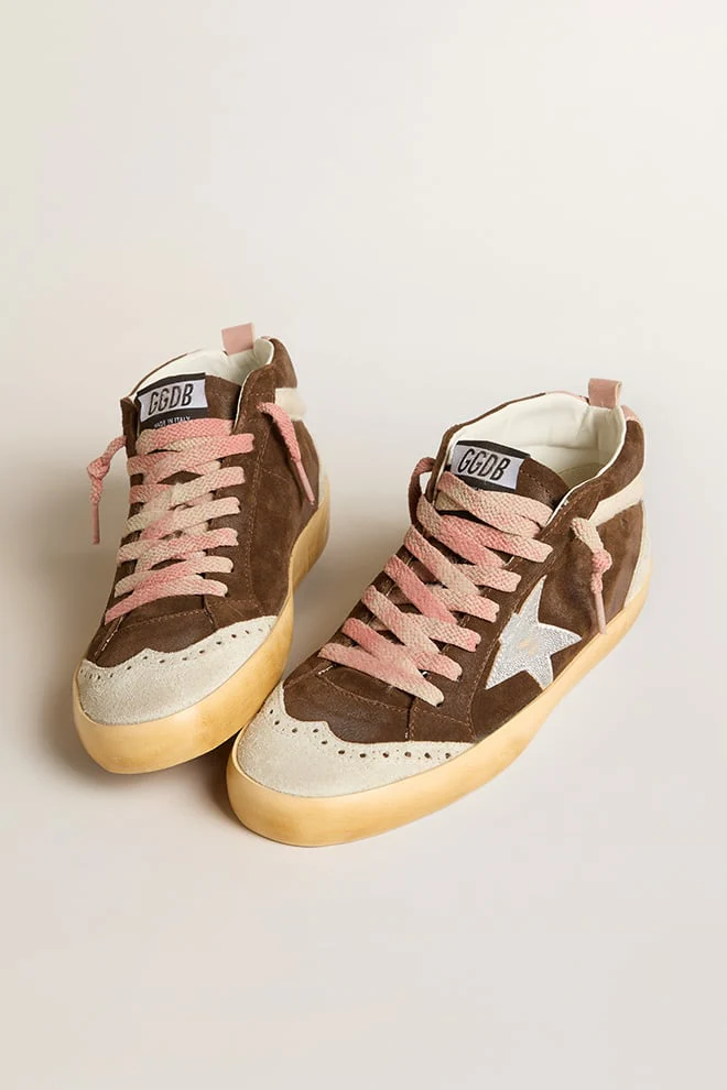 Women | Mid Star Ltd Brown Suede with Silver Nappa Leather Star & Cream Flash | Mustang x Ice x Silver x Buttercream x Ash Rose - Image 2
