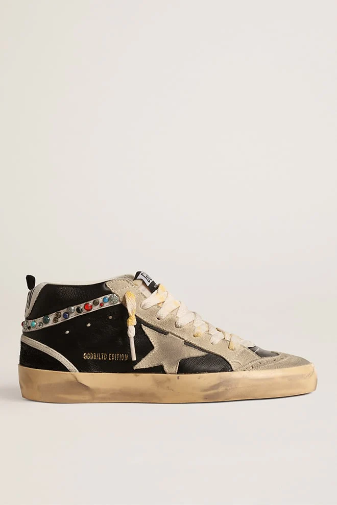 Women | Mid Star Ltd Nappa Leather with Suede Star & Studded Flash | Black x Beige x Multicolor - Image 6