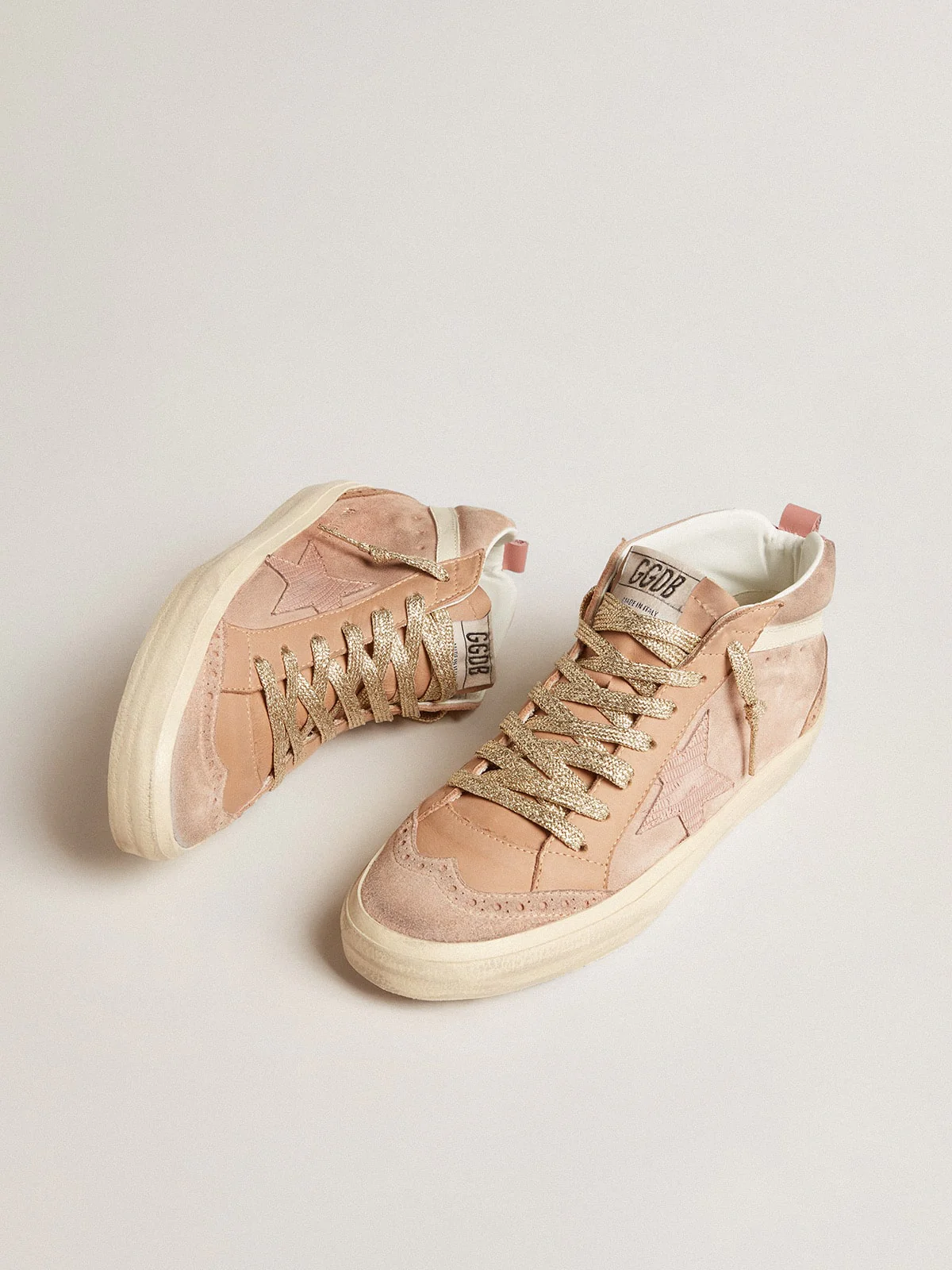 Women | Mid Star Ltd Pink Suede with Pink Lizard-Print Leather Star | Beige x Pink - Image 2