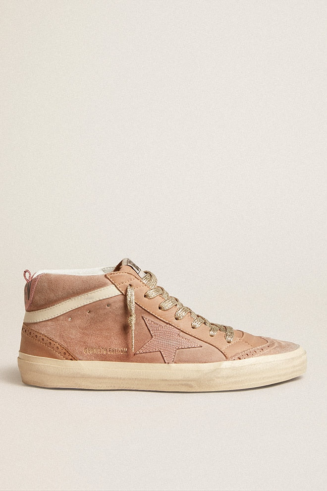 Women | Mid Star Ltd Pink Suede with Pink Lizard-Print Leather Star | Beige x Pink - Image 8