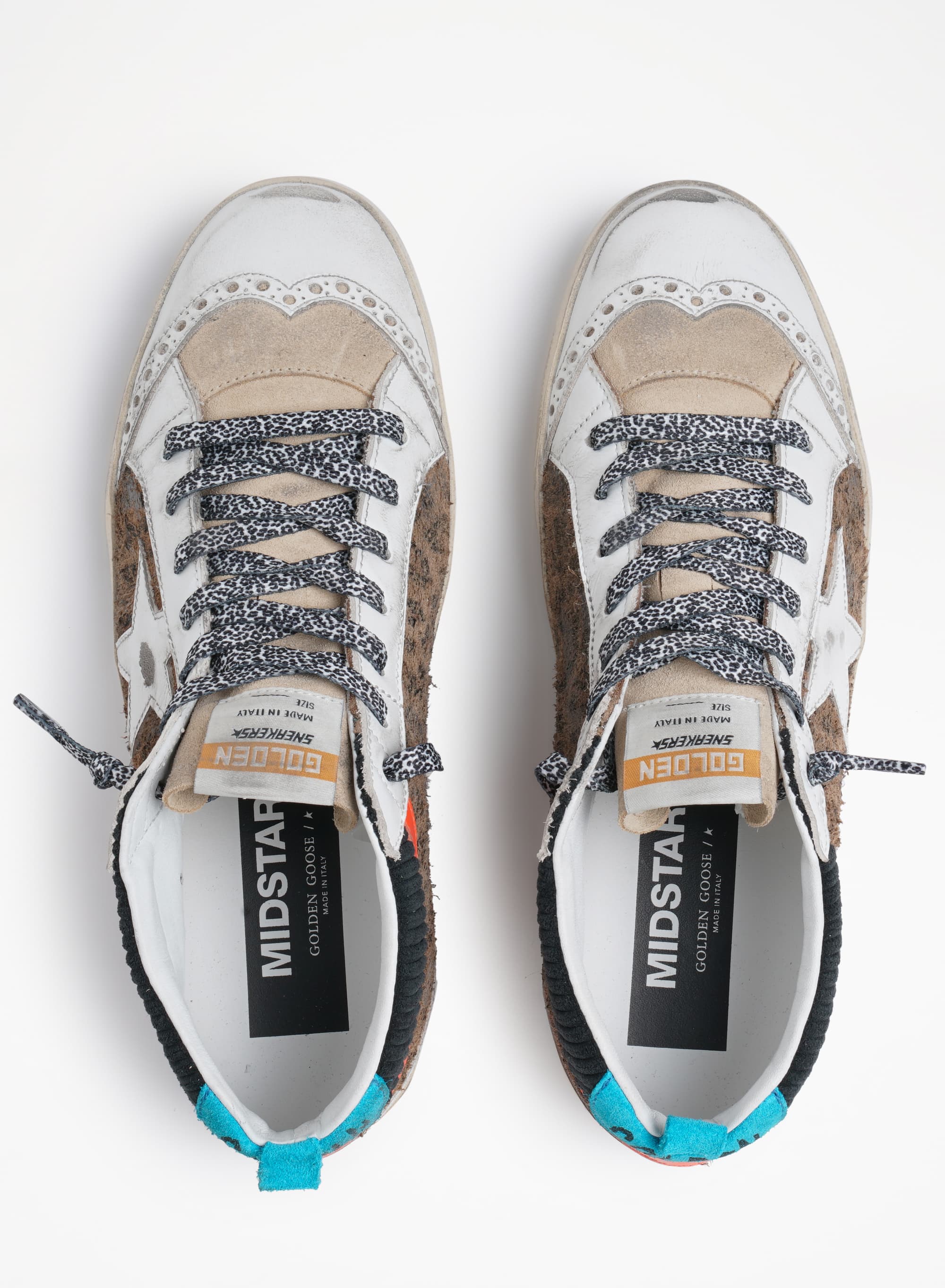 Women | Mid Star Ltd Sneakers with Leopard-Print & Corduroy Suede Upper | Beige Brown Leo x Black x White x Beige x Cyan Blue - Image 5