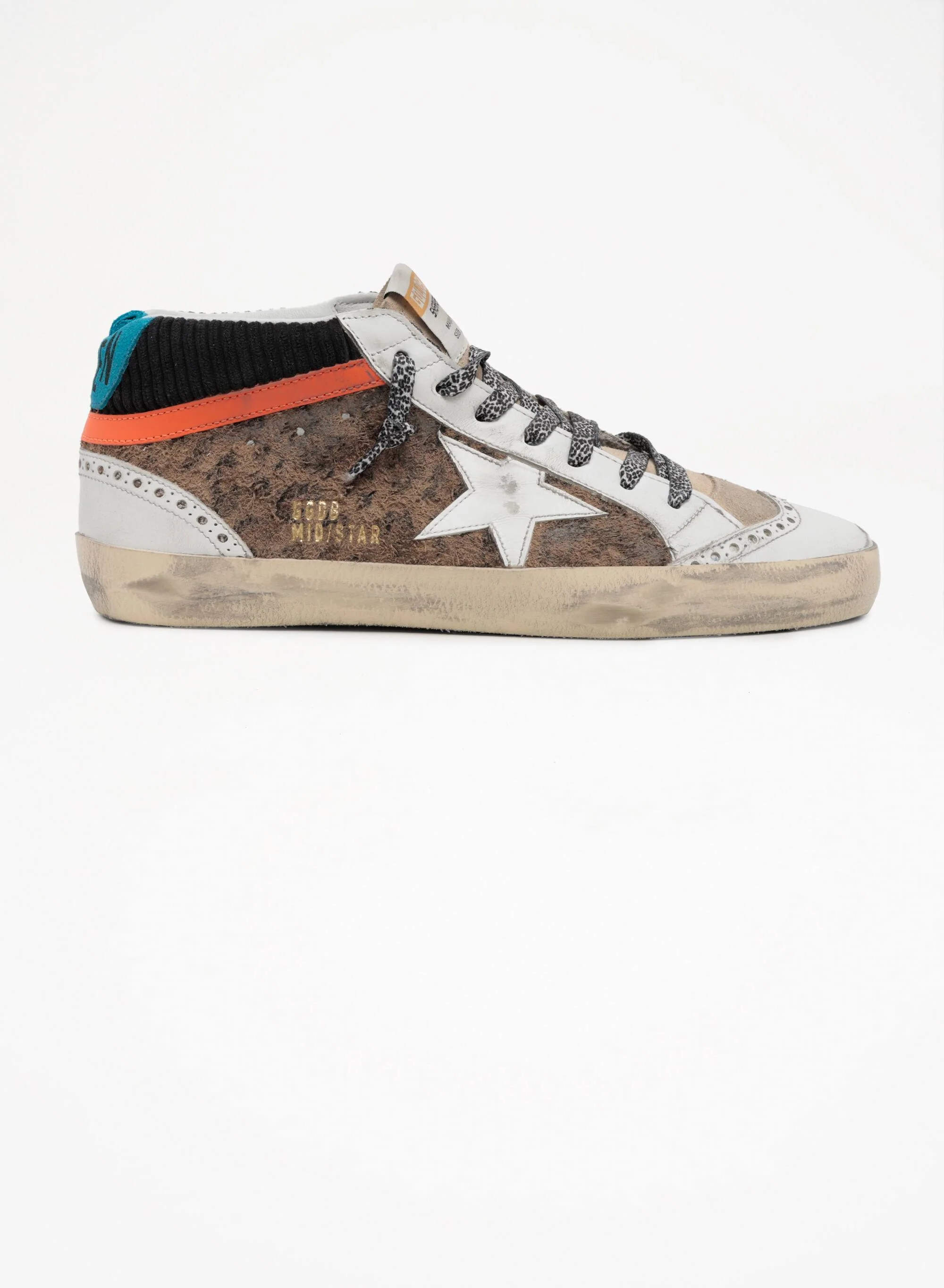 Women | Mid Star Ltd Sneakers with Leopard-Print & Corduroy Suede Upper | Beige Brown Leo x Black x White x Beige x Cyan Blue - Image 8