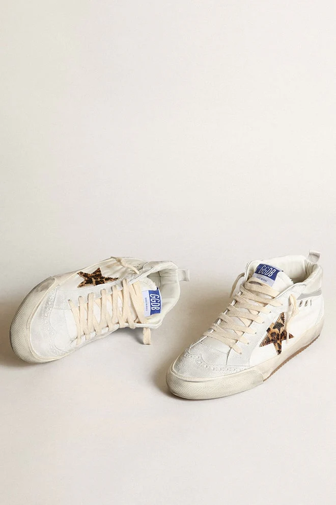 Women | Mid Star Ltd White Nylon with Leopard Print Pony Skin Star | White x Beige Brown Leo x Light Grey x Pink - Image 2