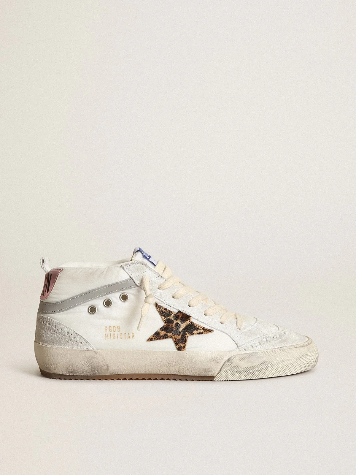 Women | Mid Star Ltd White Nylon with Leopard Print Pony Skin Star | White x Beige Brown Leo x Light Grey x Pink - Image 4