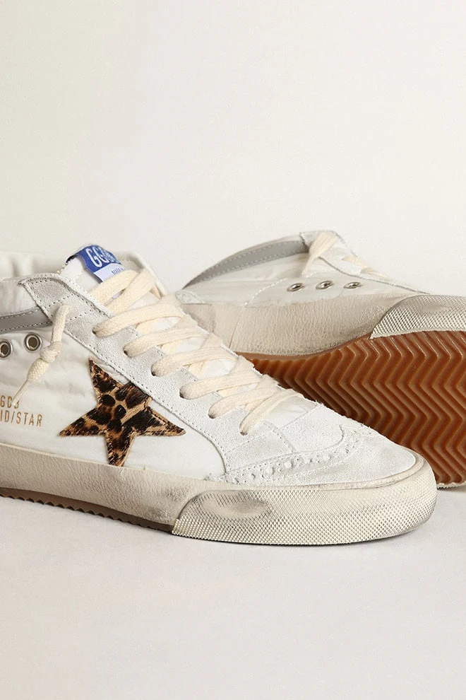 Women | Mid Star Ltd White Nylon with Leopard Print Pony Skin Star | White x Beige Brown Leo x Light Grey x Pink - Image 5