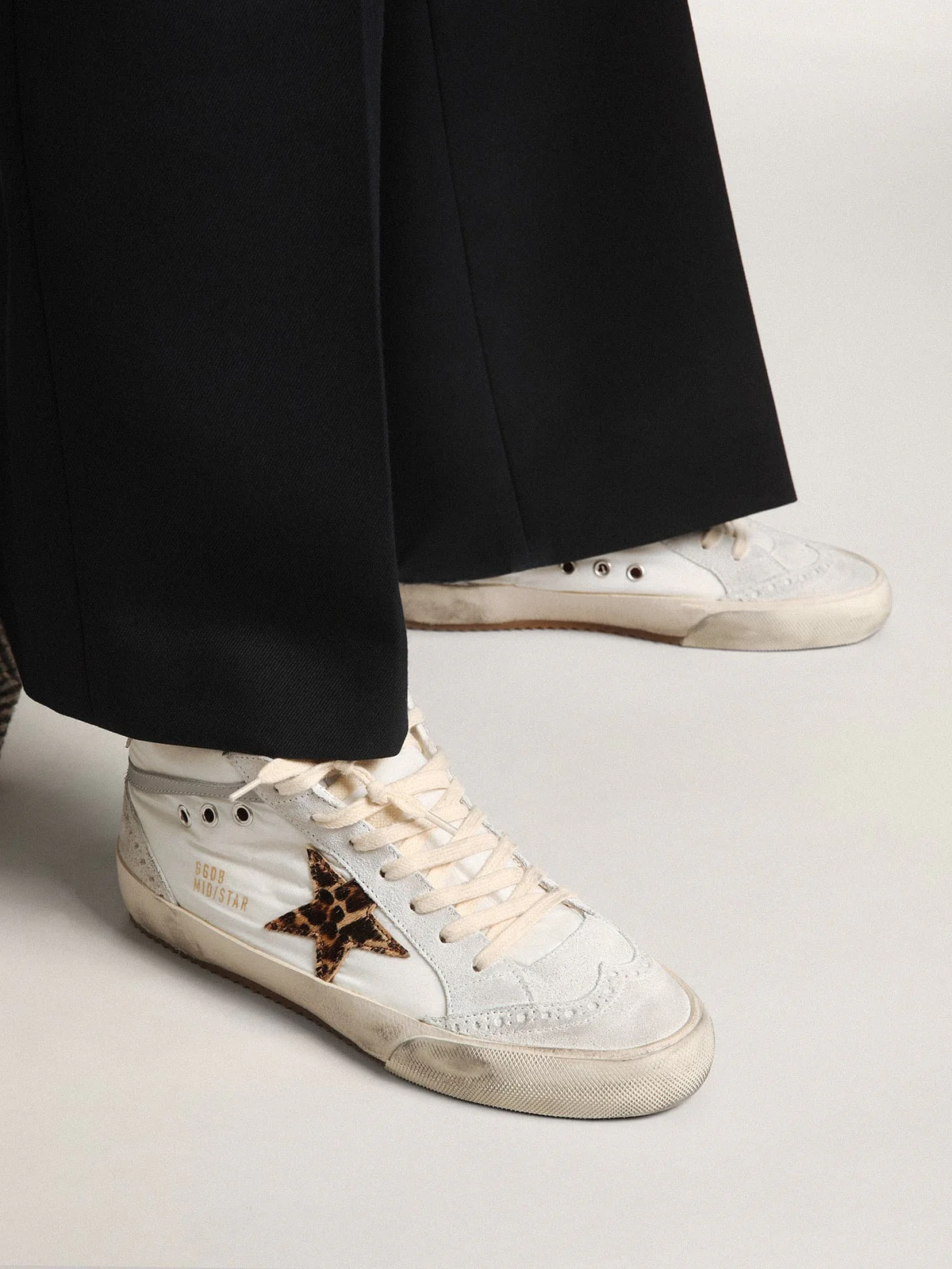 Women | Mid Star Ltd White Nylon with Leopard Print Pony Skin Star | White x Beige Brown Leo x Light Grey x Pink - Image 6