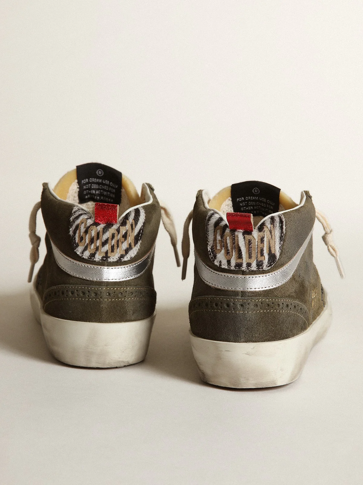 Women | Mid-Star Olive-Green Suede with Black Glitter Star & Pony Skin Heel Tab | Olive Green x Yellow x Black x Zebra x Silver - Image 6