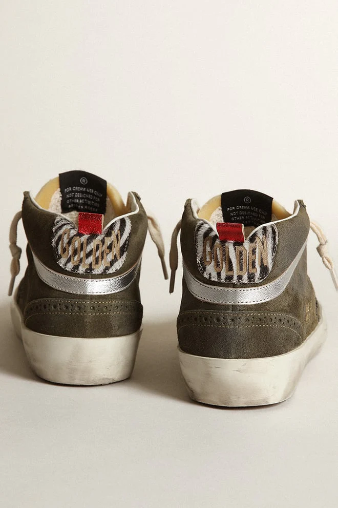 Women | Mid-Star Olive-Green Suede with Black Glitter Star & Pony Skin Heel Tab | Olive Green x Yellow x Black x Zebra x Silver - Image 7