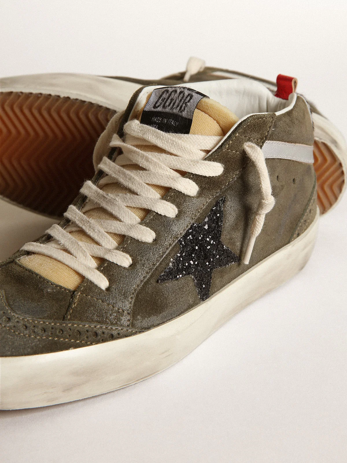 Women | Mid-Star Olive-Green Suede with Black Glitter Star & Pony Skin Heel Tab | Olive Green x Yellow x Black x Zebra x Silver - Image 8