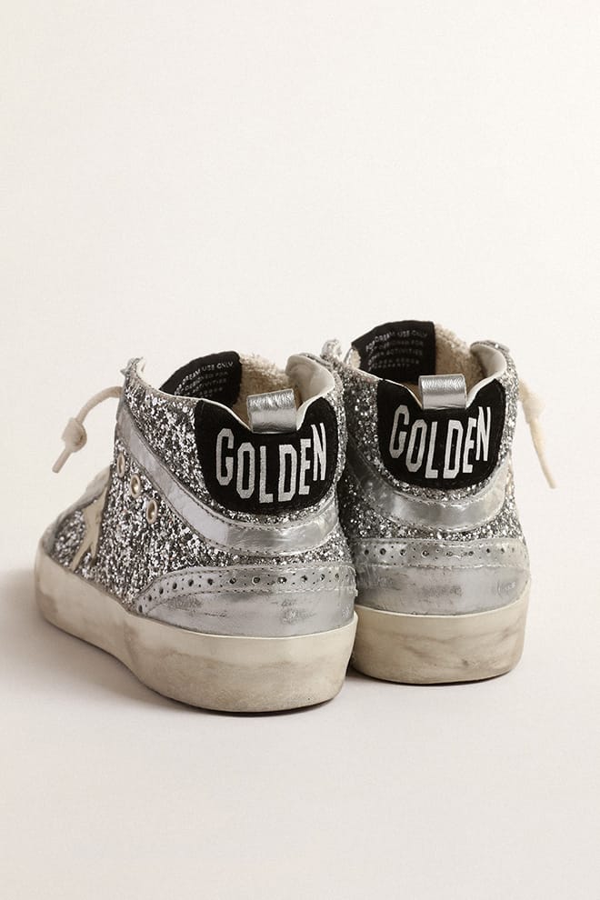 Women | Mid Star Silver Glitter with Laminated Silver Leather Star | Silver x Ivory x Black - Image 4