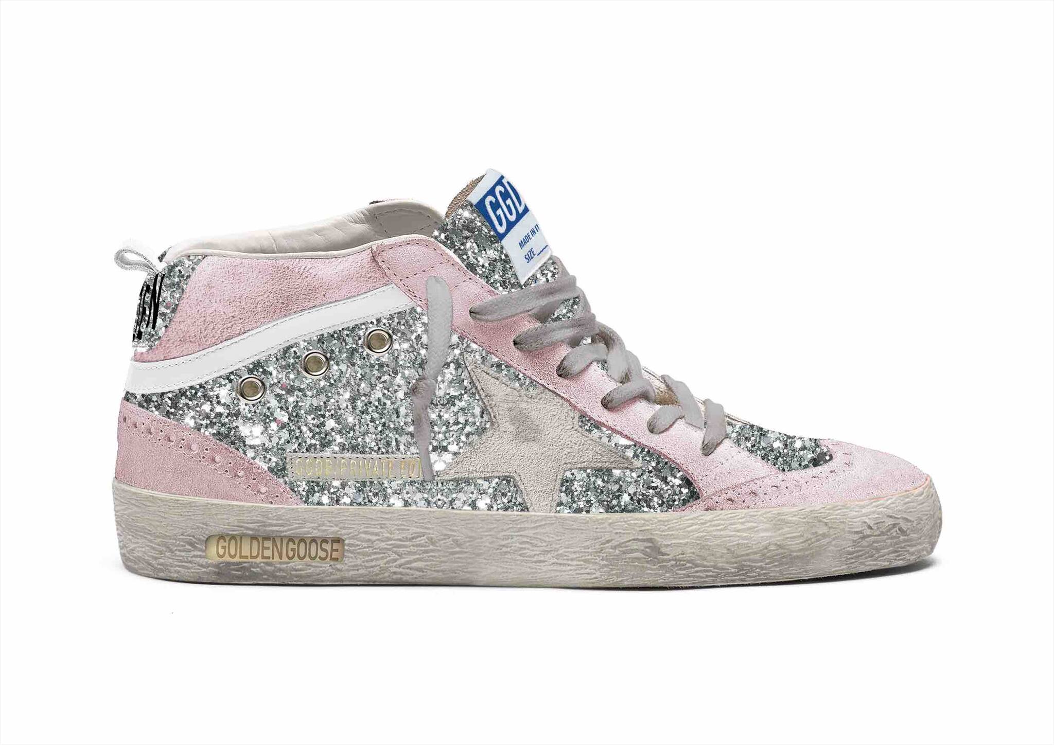 Women | Mid Star Silver Glitter with Pink Star | Silver x Baby Pink x Ice x White