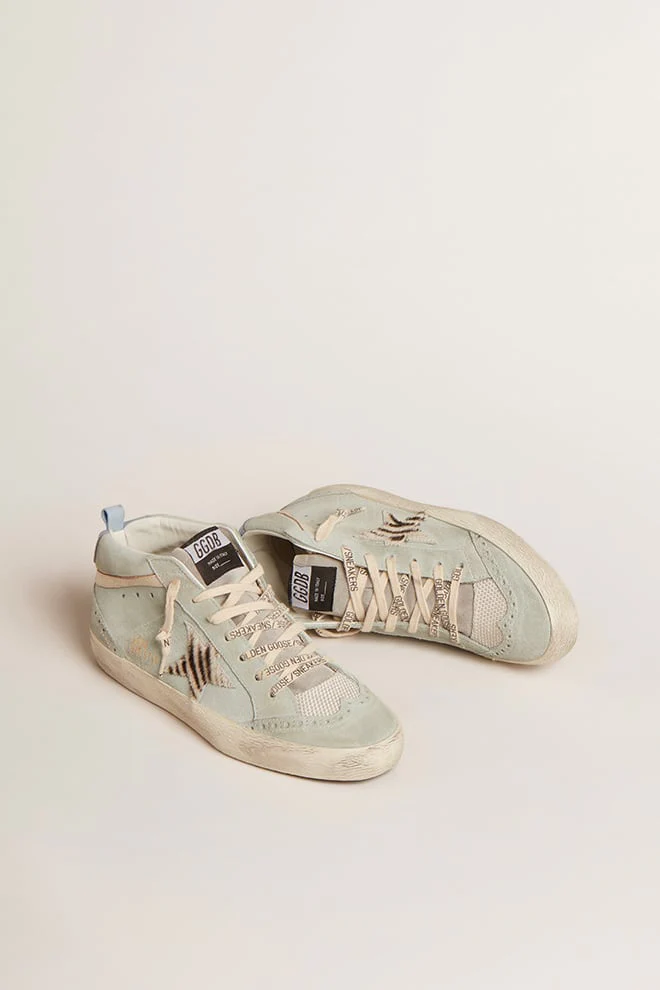 Women | Mid Star Sneakers Aqua Marine with Zebra Star | Aquamarine x Silver x White Black Zebra